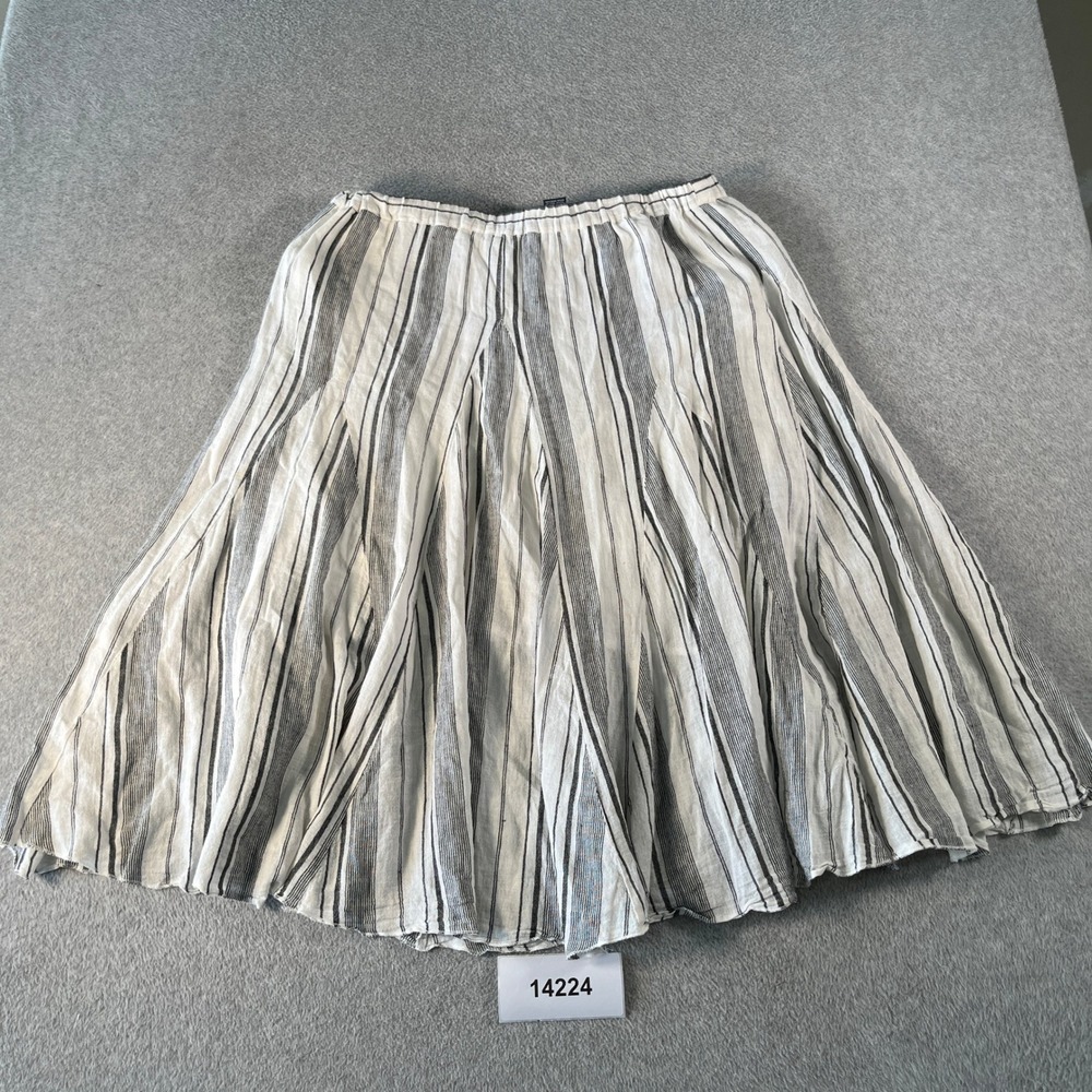 Chelsea & Theodore Midi Skirt Womens XL White Black Striped Linen Pleated Casual